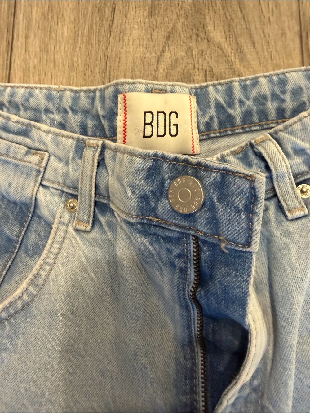 BDG Light Blue Distressed Denim jort Shorts - Picture 2 of 6